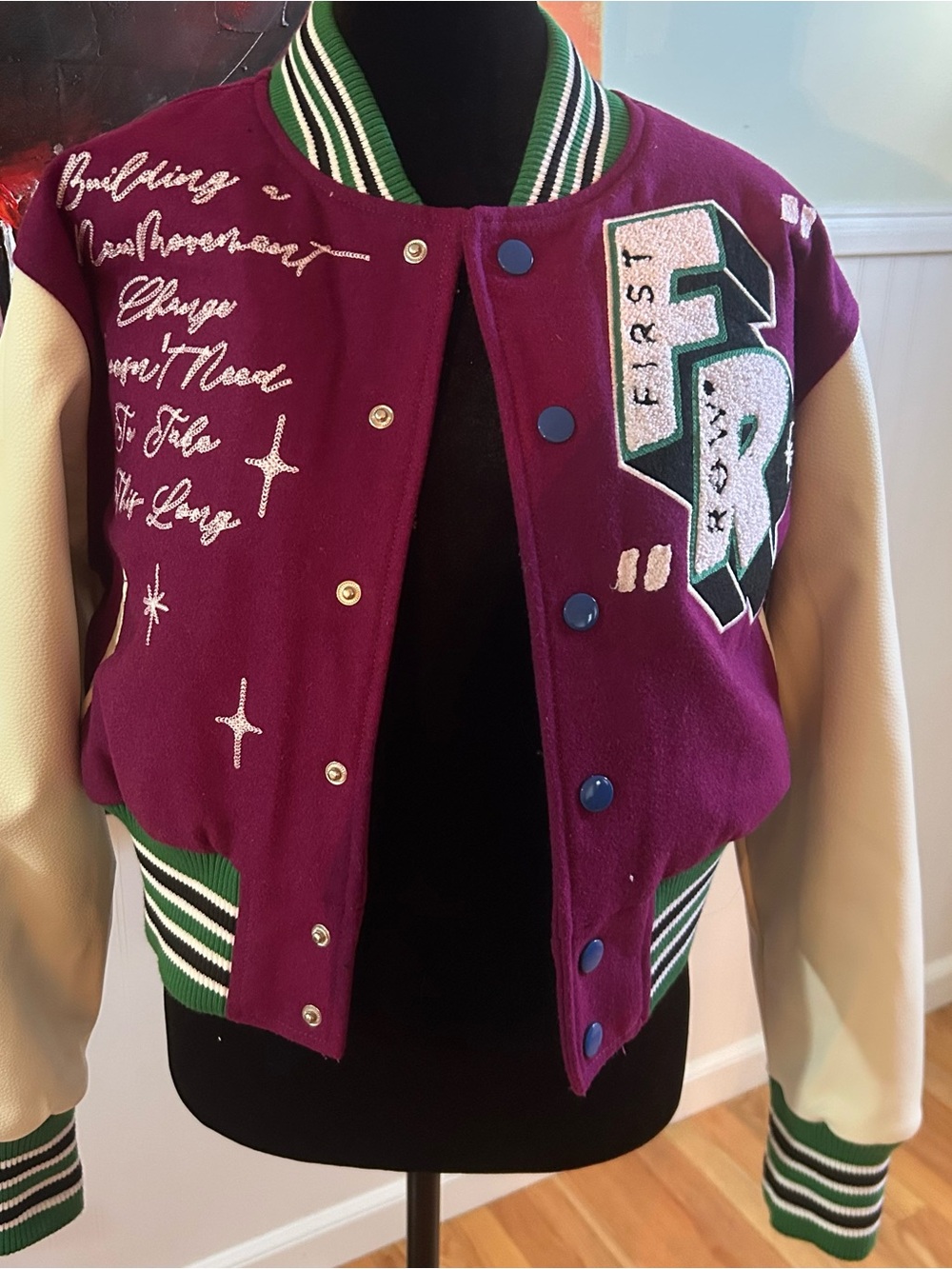 Embroidered Purple & Cream Letterman Jacket